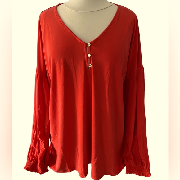 Anne Klein XL red, poppy colored blouse. Three front gold buttons.  (NWT) - Picture 1 of 11